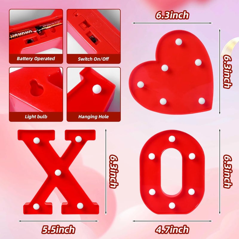 EDYCON Store 5Packs Valentine's Day Letter Lights Sign Table Decorations LED Light up Letters Battery Powered Letter for Home Party Bedroom Tabletop Fireplace Indoor Decor(XOXO Heart) - Image 2